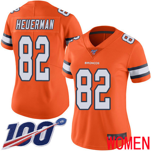 Women Denver Broncos #82 Jeff Heuerman Limited Orange Rush Vapor Untouchable 100th Season Football NFL Jersey